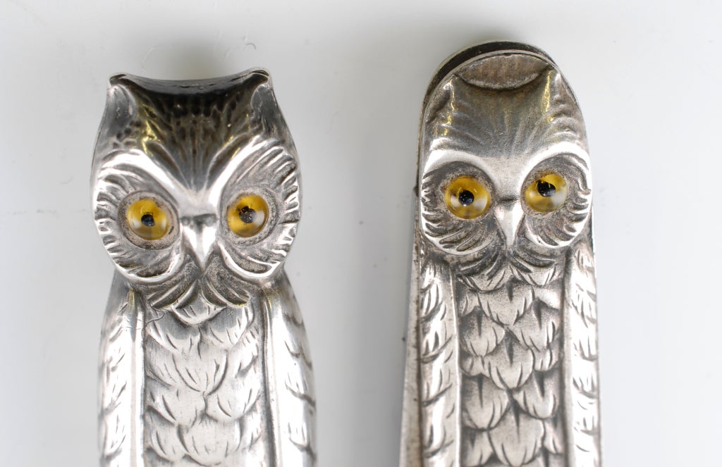 19th Century Antique Silver (.800) Owl Pencil & Penknife Set