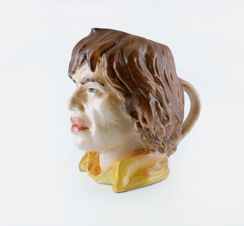 A,so far as we know, unrecorded vintage hand painted Ceramic Toby Jug of the Rock and Roll group the Rolling Stones lead singer Mick Jagger. Unmarked but most likely made in Japan.