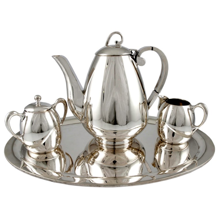 Four Piece Sterling Silver Coffee Set by Gonzalo W. Moreno For Sale