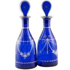 Pair of Georgian Style Cobalt Blue Decanters