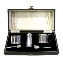 Vintage English Sterling Silver Cased Condiment Set