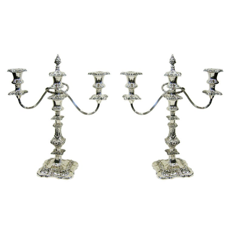 A Pair of Ornate Silverplated CANDELABRA
