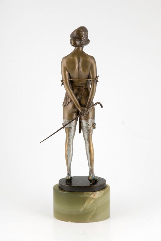 This is Bruno Zach's iconic masterpiece and is one of the most famous of all the Art Deco bronzes. It is a very detailed cold painted Figure of a very erotic subject. Zach (working c.1918-35) was an Austrian sculptor who was very successful in his