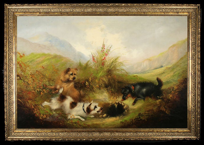 English Pair of Antique Dog Paintings by Frank Cassell For Sale