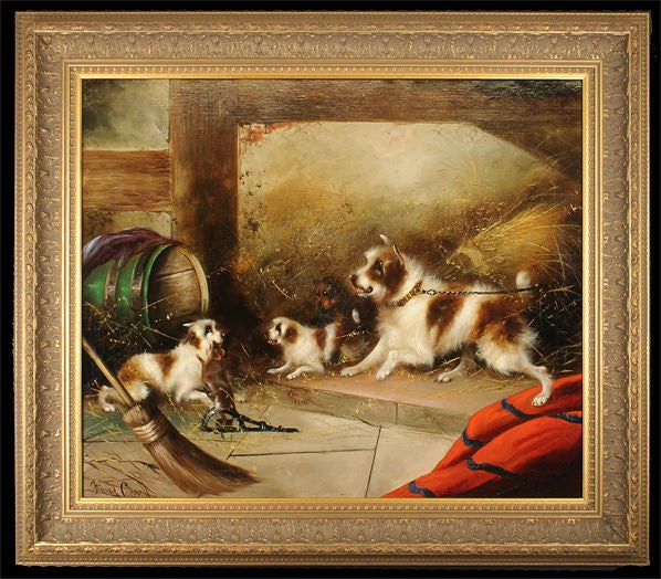 English Pair of Dog Paintings by Frank Cassell 19th cent.
