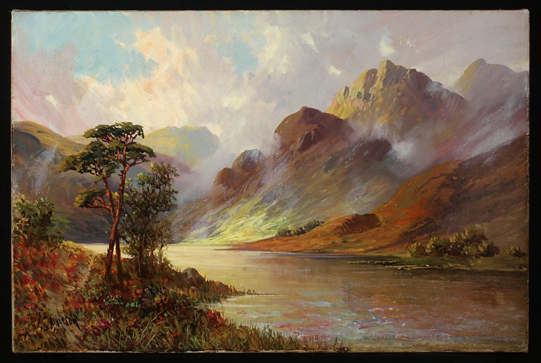 Set of Four Antique Oil Paintings of Scottish Lochs