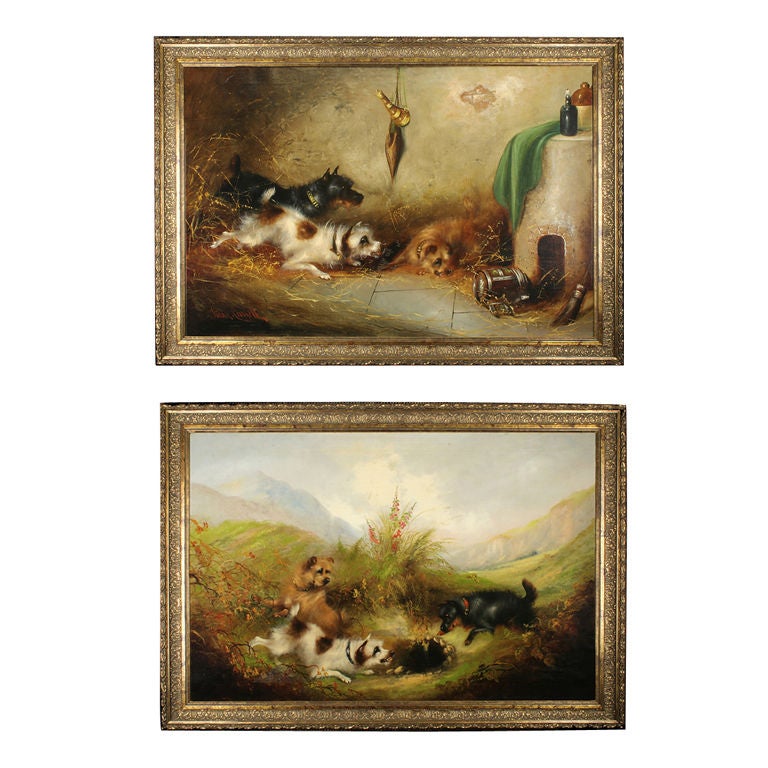 Pair of Antique Dog Paintings by Frank Cassell For Sale