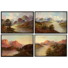 Set of Four Antique Oil Paintings of Scottish Lochs