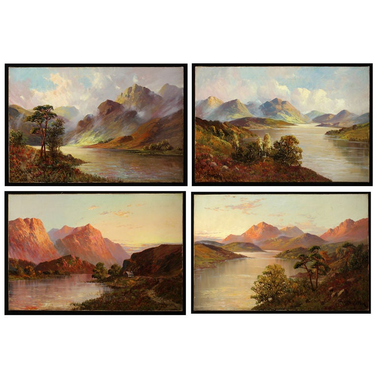 Set of Four Antique Oil Paintings of Scottish Lochs For Sale