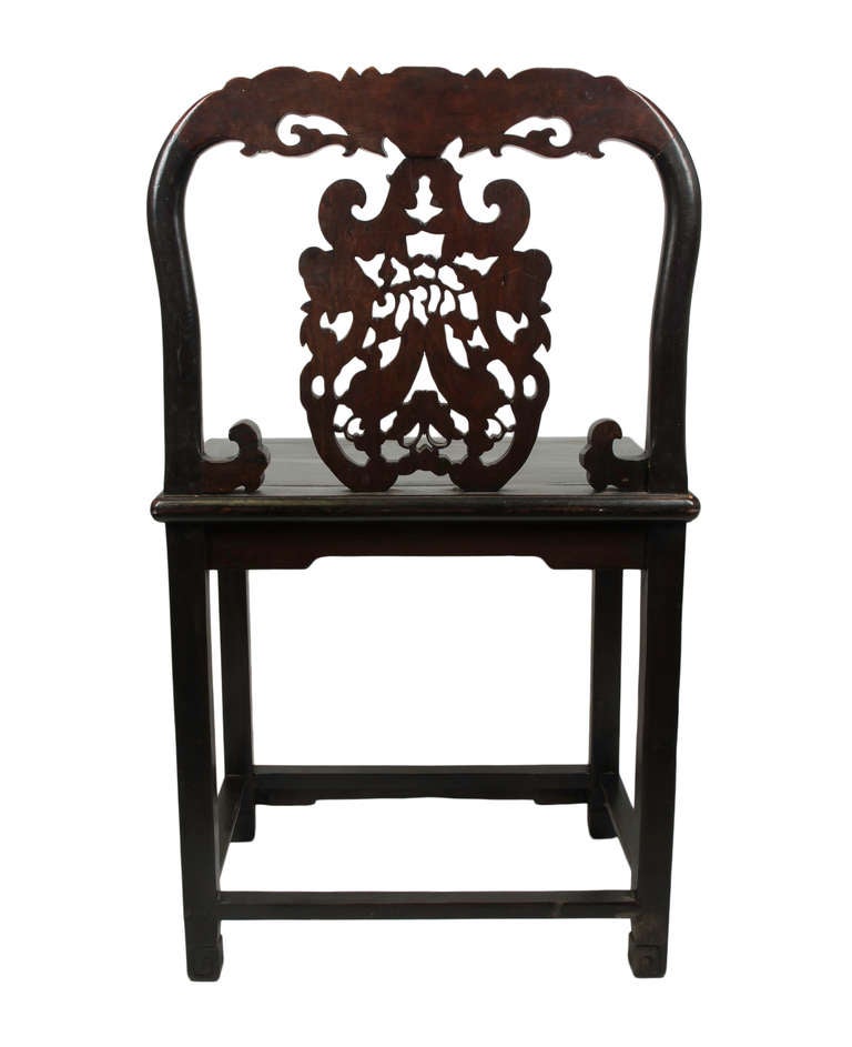 Antique Chinese Chair with Bat & Butterfly Decoration In Good Condition In Vancouver, BC