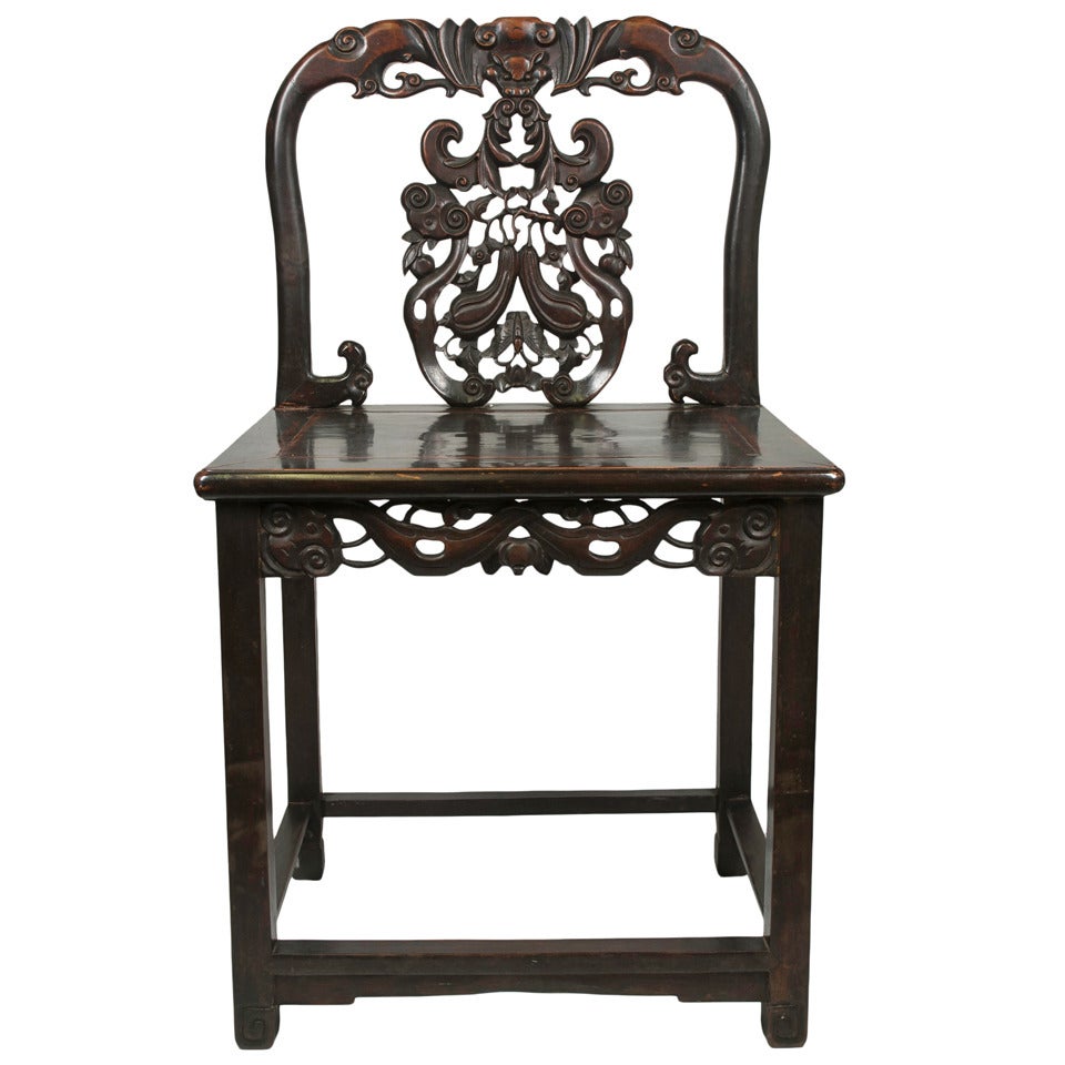 Antique Chinese Chair with Bat & Butterfly Decoration