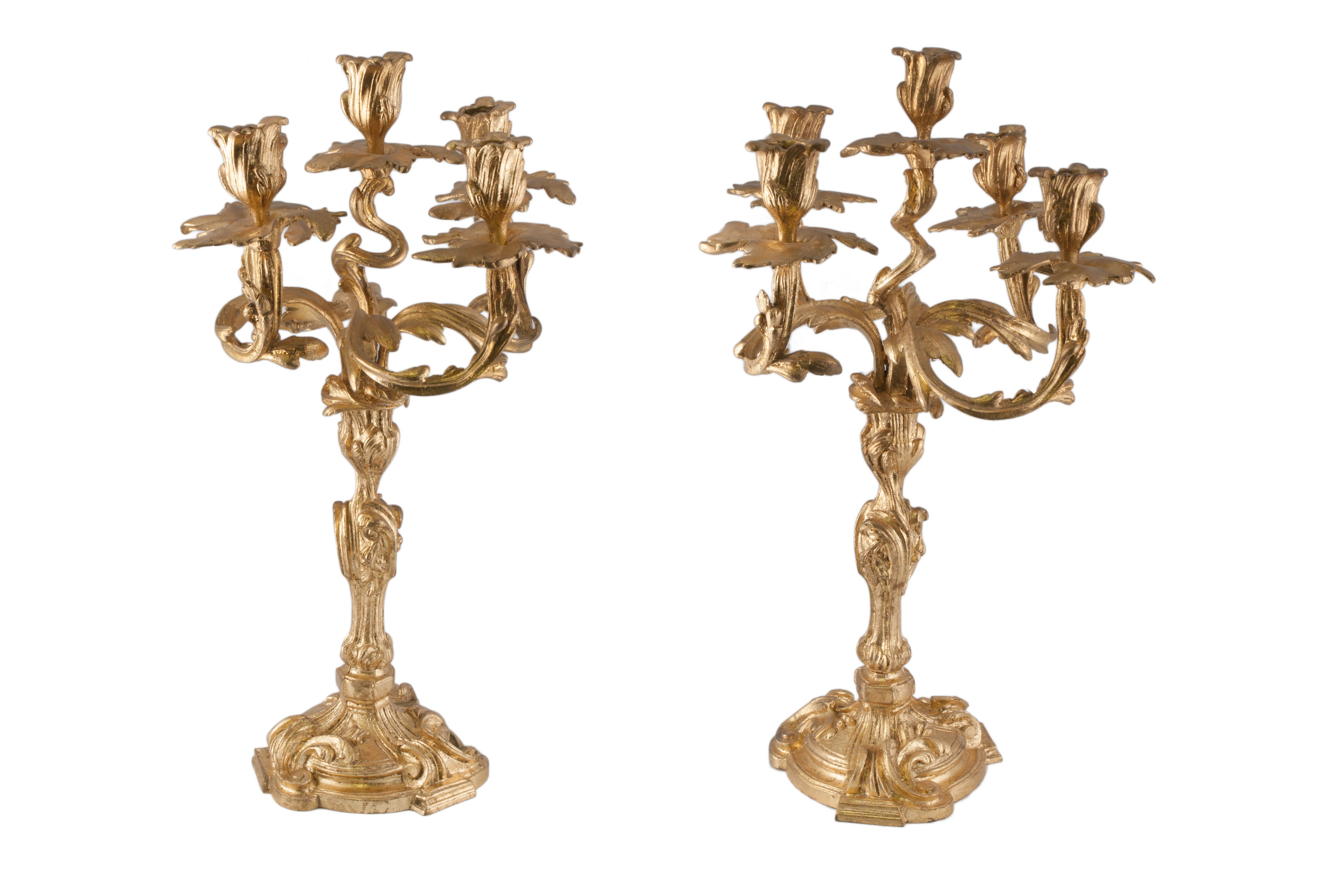 Pair of Rococo Style French Bronze Candelabra For Sale