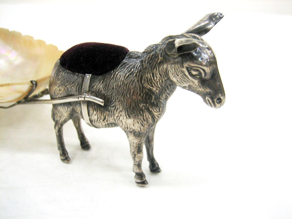 Sterling Silver Donkey Pin Cushion with Cart 2