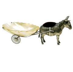 Antique Sterling Silver Donkey Pin Cushion with Cart