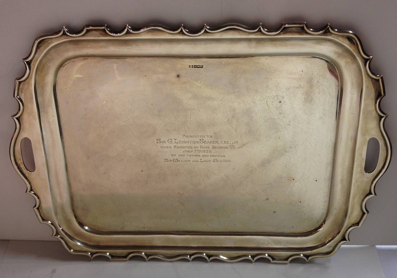Presentation Sterling Tray for Seager Knighthood by George VI, July 7, 1938