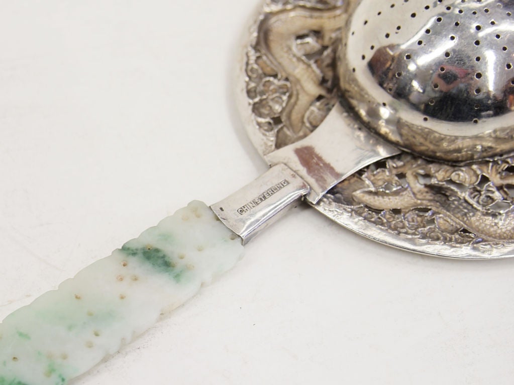 Sterling Silver Chinese  Sterling & Jadeite Tea Strainer by Chin