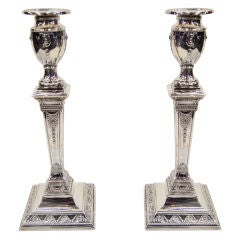 Pair of  English Neo Classical Sterling Silver Candlesticks