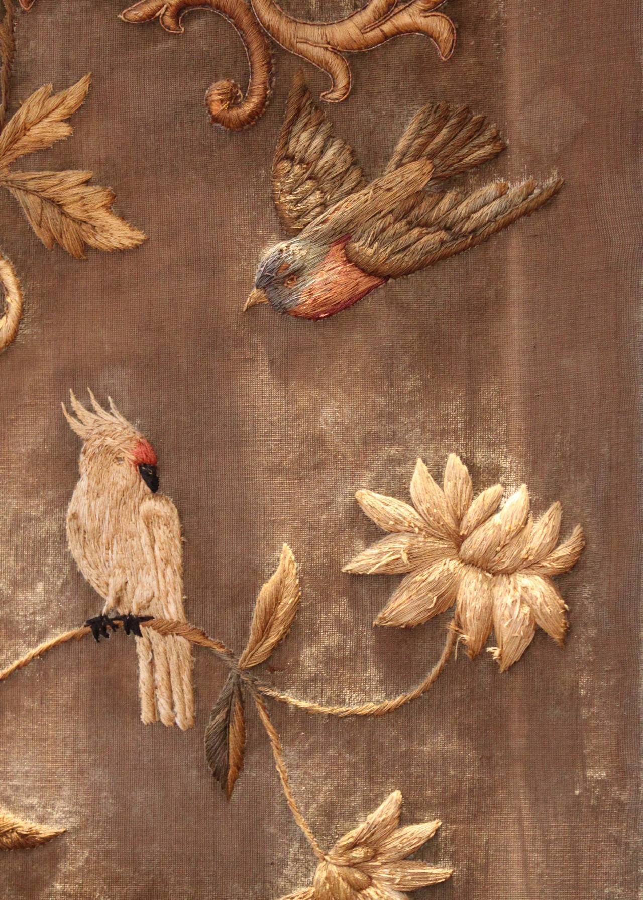 Rococo Embroidered Silk Screen For Sale