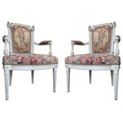Important George Jacob pair of painted French armchairs
