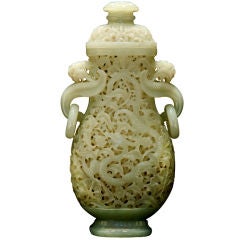 Exquisitely carved Jade lidded urn from the Republic Period C1920. Chinese.