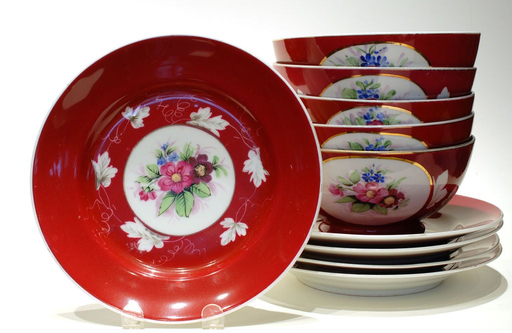 Set of 6 handpainted bowls and plates. Gardner. Russia.