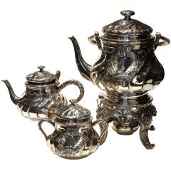 Magnificent Sterling Tea-set with kettle-on-stand. Odiot a Paris