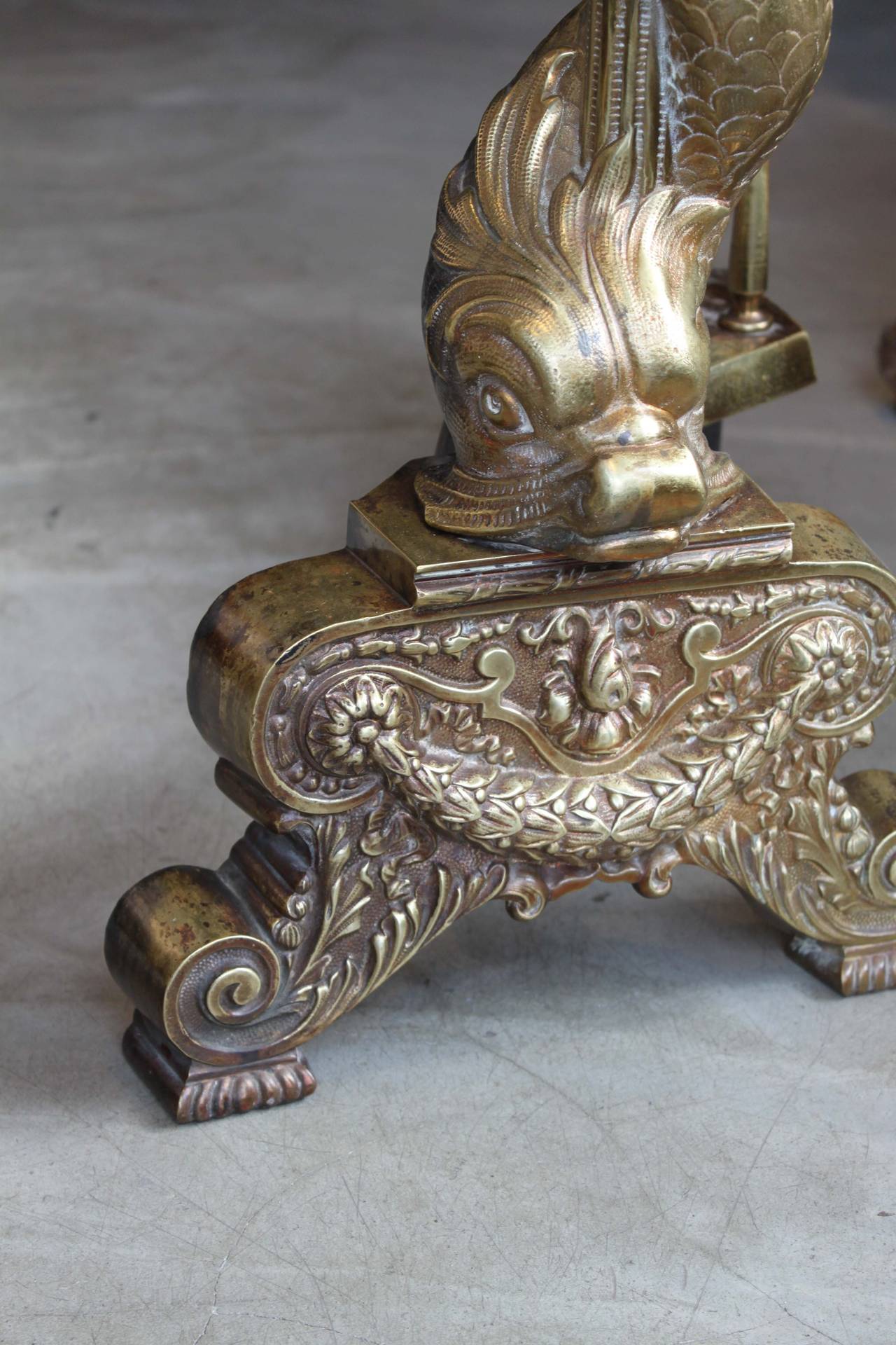 Brass Dolphin Andirons For Sale 1
