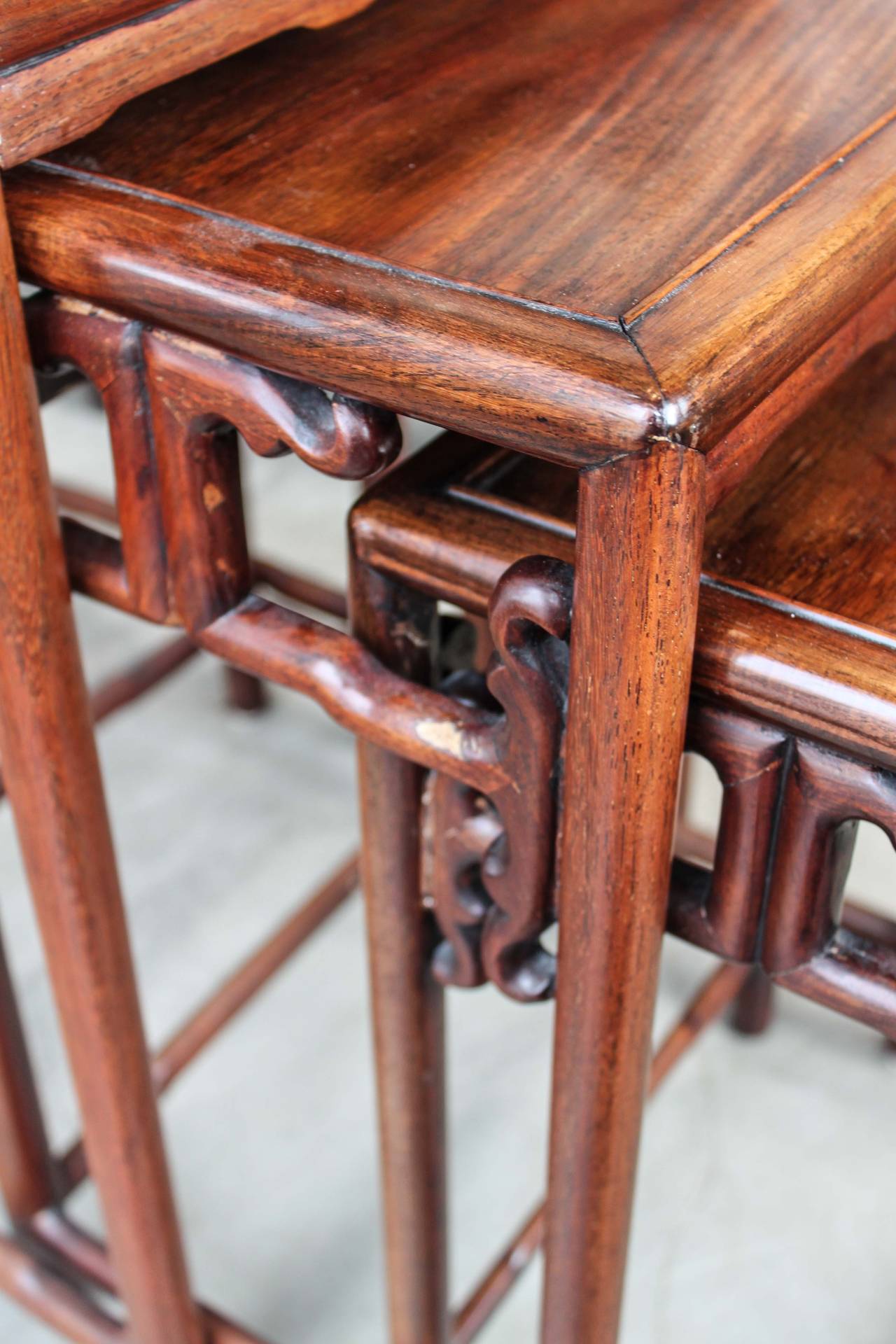 Set of four late 19th century Chinese nesting tables, possibly Hong Mu. Beautiful original condition. 

Largest Table: 26