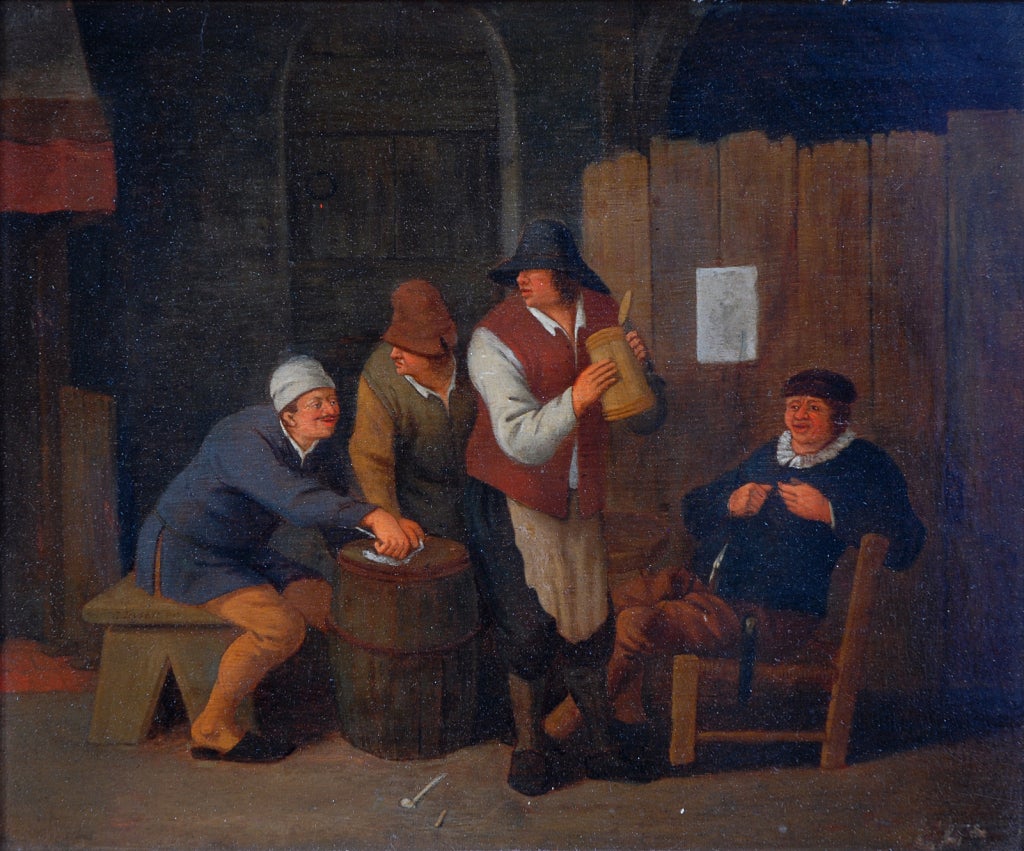 Early Dutch oil on panel. Tavern scene.