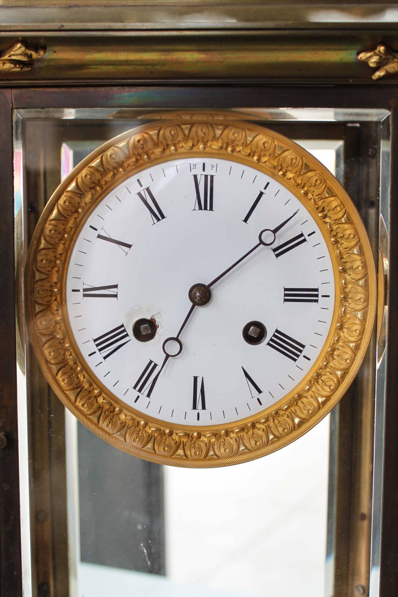Gilt Nineteenth Century French Four-Sided  Glass Mantle Clock.19th C. For Sale