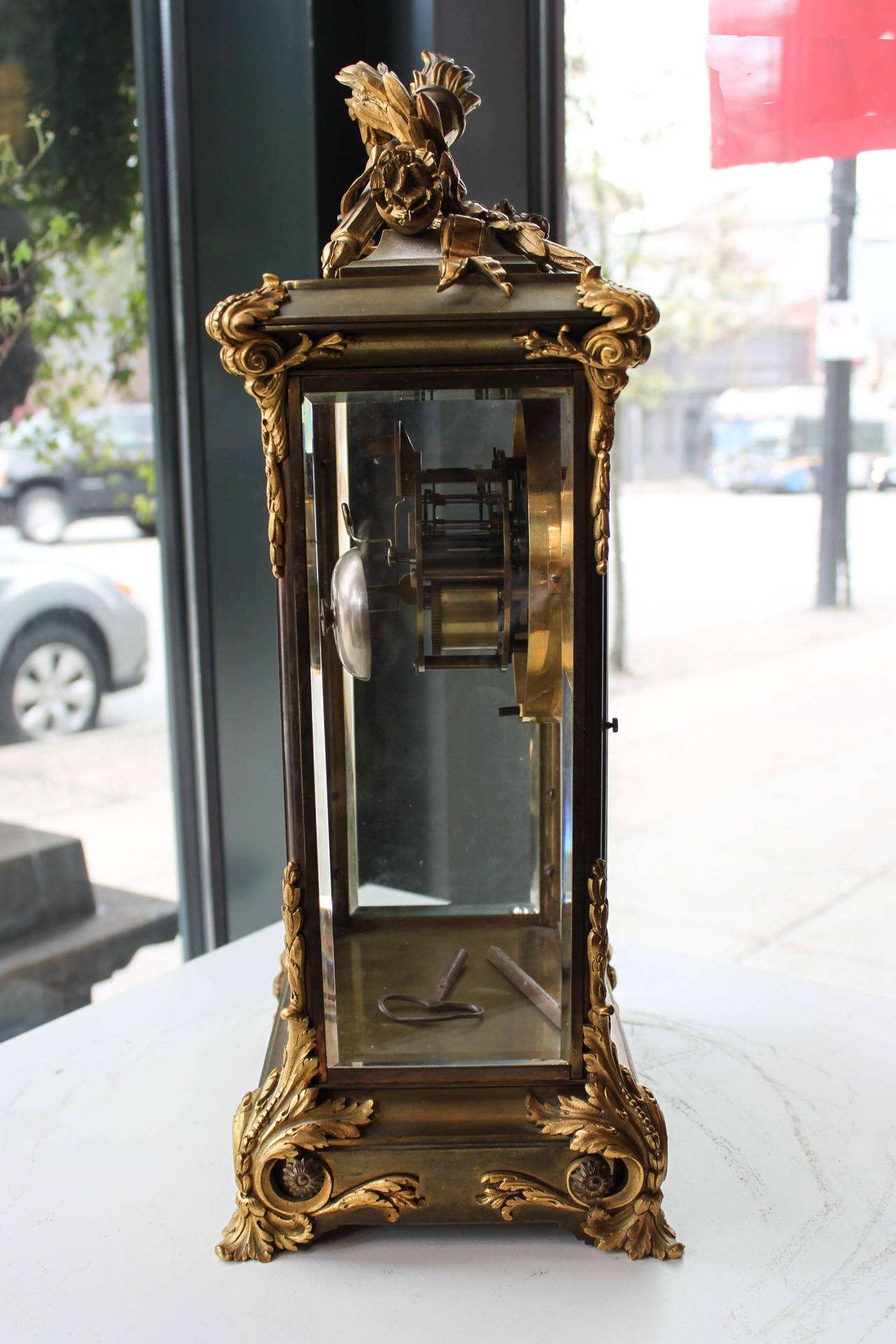 Nineteenth Century French Four-Sided  Glass Mantle Clock.19th C. For Sale 2