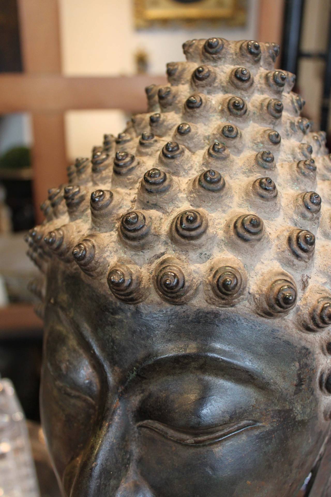 18th Century and Earlier Bronze Buddha Head For Sale