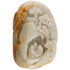 Chinese Qing dynasty jade mountain with figures