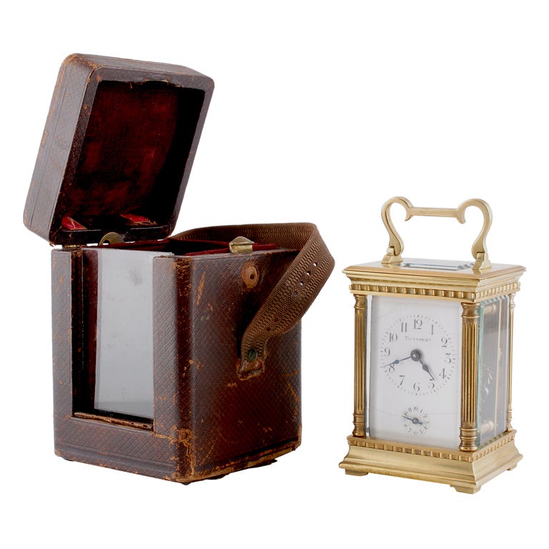 Tiffany carriage-clock in original case and with alarm
