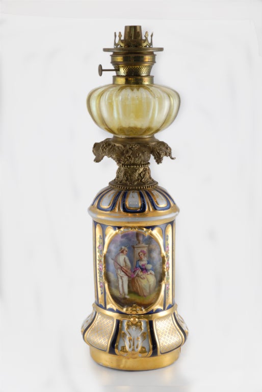 Par of 19th Century European hurricane lamps