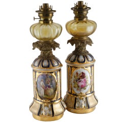 Par of 19th Century European hurricane lamps