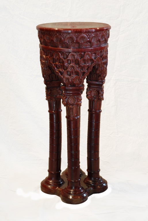Unusual French Majolica Plant stand in a beautifulwine-burgandy colour.