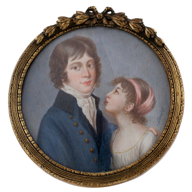 Miniature Portrait of Couple signed Siccardi For Sale
