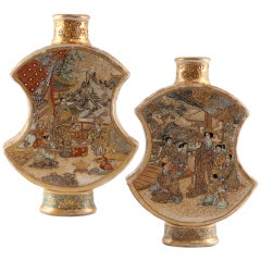 Pair of unusual Japanese Satsuma vases