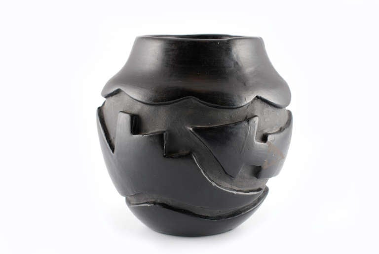 Santa Clara black on black vintage pottery vase.