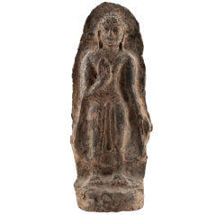 Antique Clay Buddha with Traces of Gold