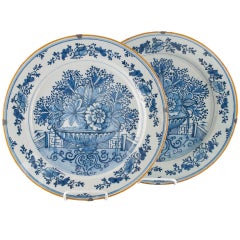 Antique Pair of 17th-18th Century Dutch Delft Chargers