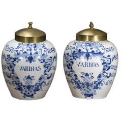 Early pair of Delft faience jars.