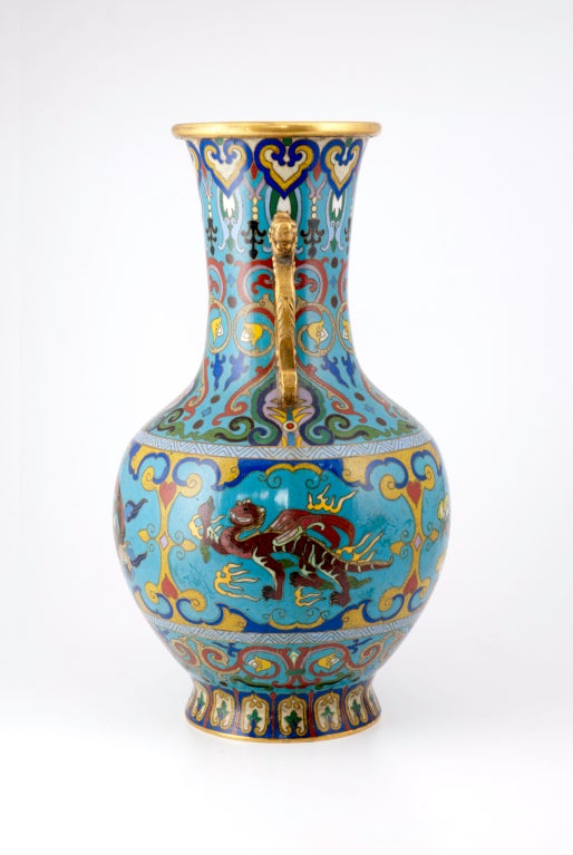 20th Century Pair of cloisonne vases. Qing Dynasty.