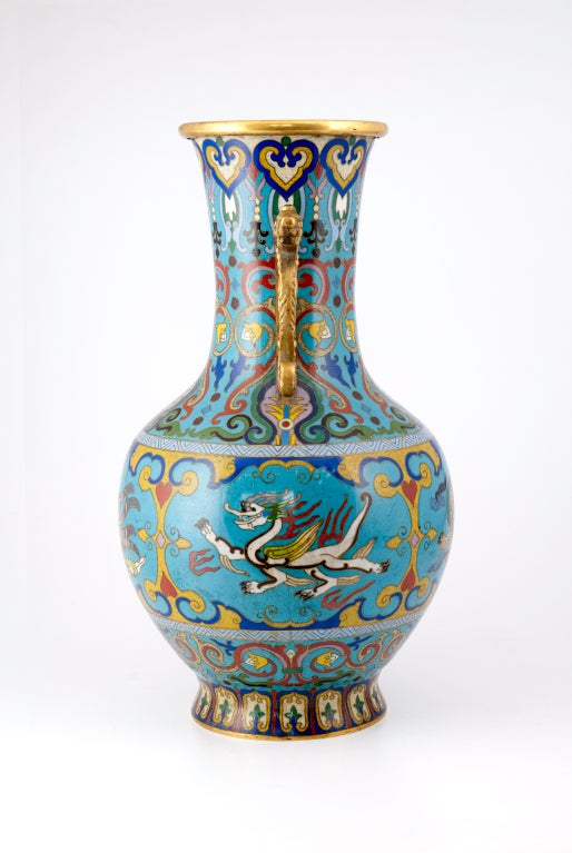 Enamel Pair of cloisonne vases. Qing Dynasty.
