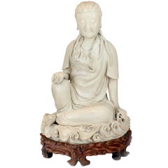 Beautiful  large Chinese Ming seated Guanyin on antique stand