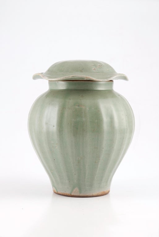 Chinese Lidded Yuan Dynasty Jar With Ribbed Decoration