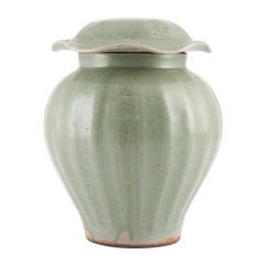 Chinese Lidded Yuan Dynasty Jar With Ribbed Decoration
