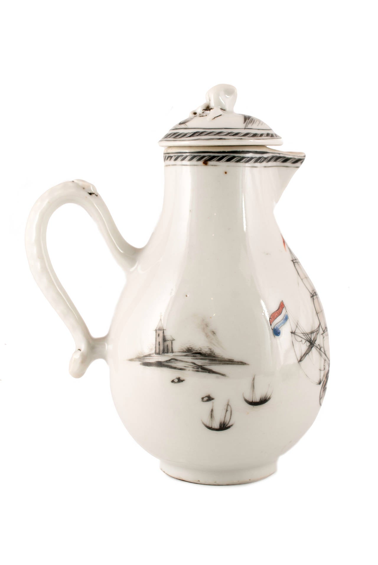 Chinese Export Small Lidded Jug with Ship and Dutch Flags