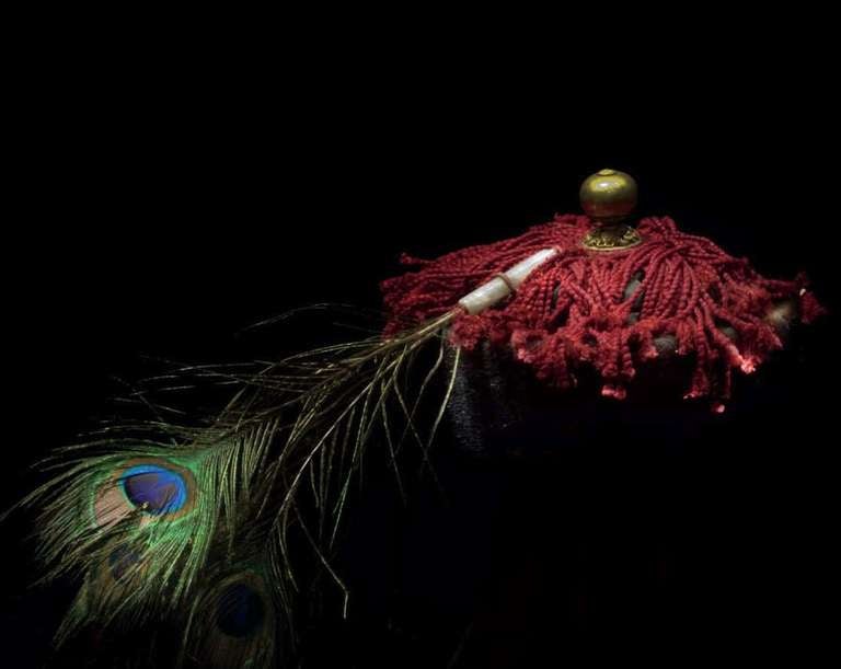 Qianlong Hat with White Jade Feather Holder and Gold Finial